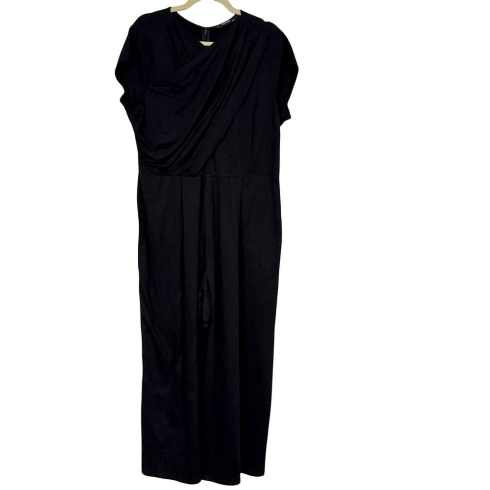 EShakti Black Wide Leg Ankle Length Jumpsuit Womens XL Glam Preppy Classic